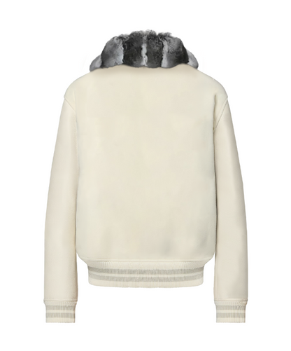 Pearl Varsity Jacket with Chinchilla Fur Collar