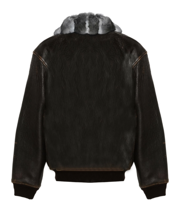 Men's 'Cognac' Leather Jacket with Chinchilla Collar