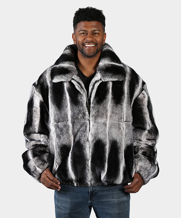 ‘Chinchilla Dyed’ Rex Rabbit Bomber Fur Jacket