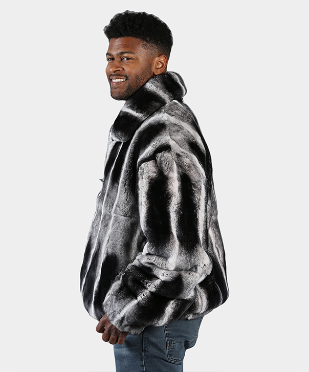 ‘Chinchilla Dyed’ Rex Rabbit Bomber Fur Jacket