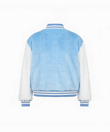 Baby Blue Diamond Cut Mink Fur Baseball Jacket