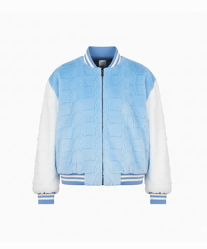Baby Blue Diamond Cut Mink Fur Baseball Jacket