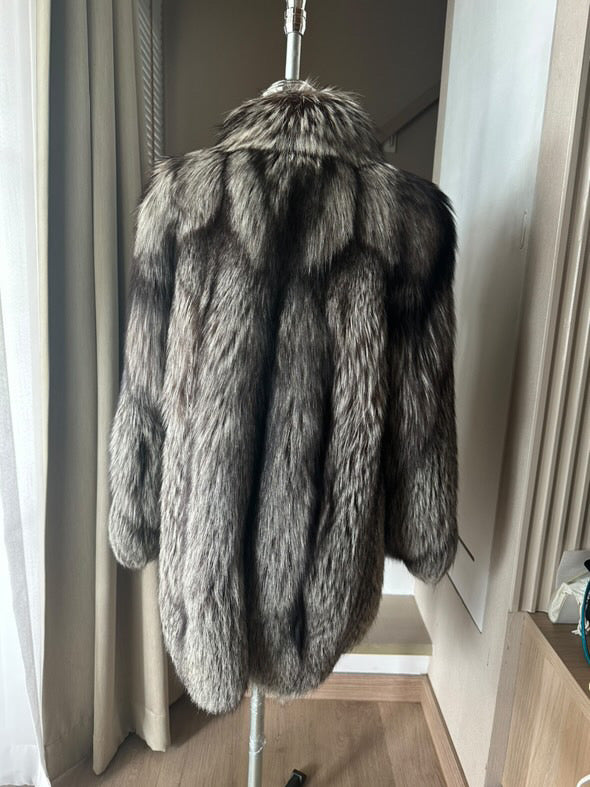 Men's Silver Fox Fur Bomber Jacket