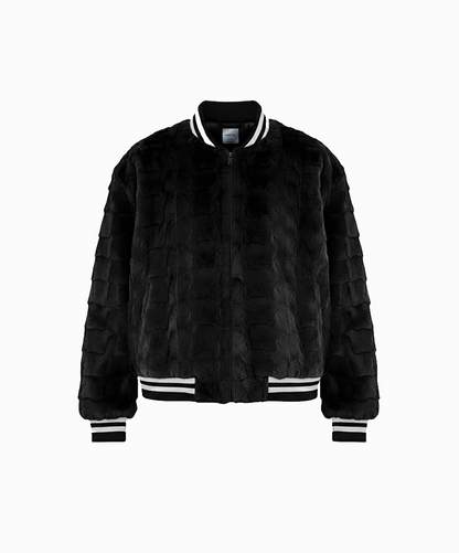 Caviar Diamond Cut Mink Fur Baseball Jacket