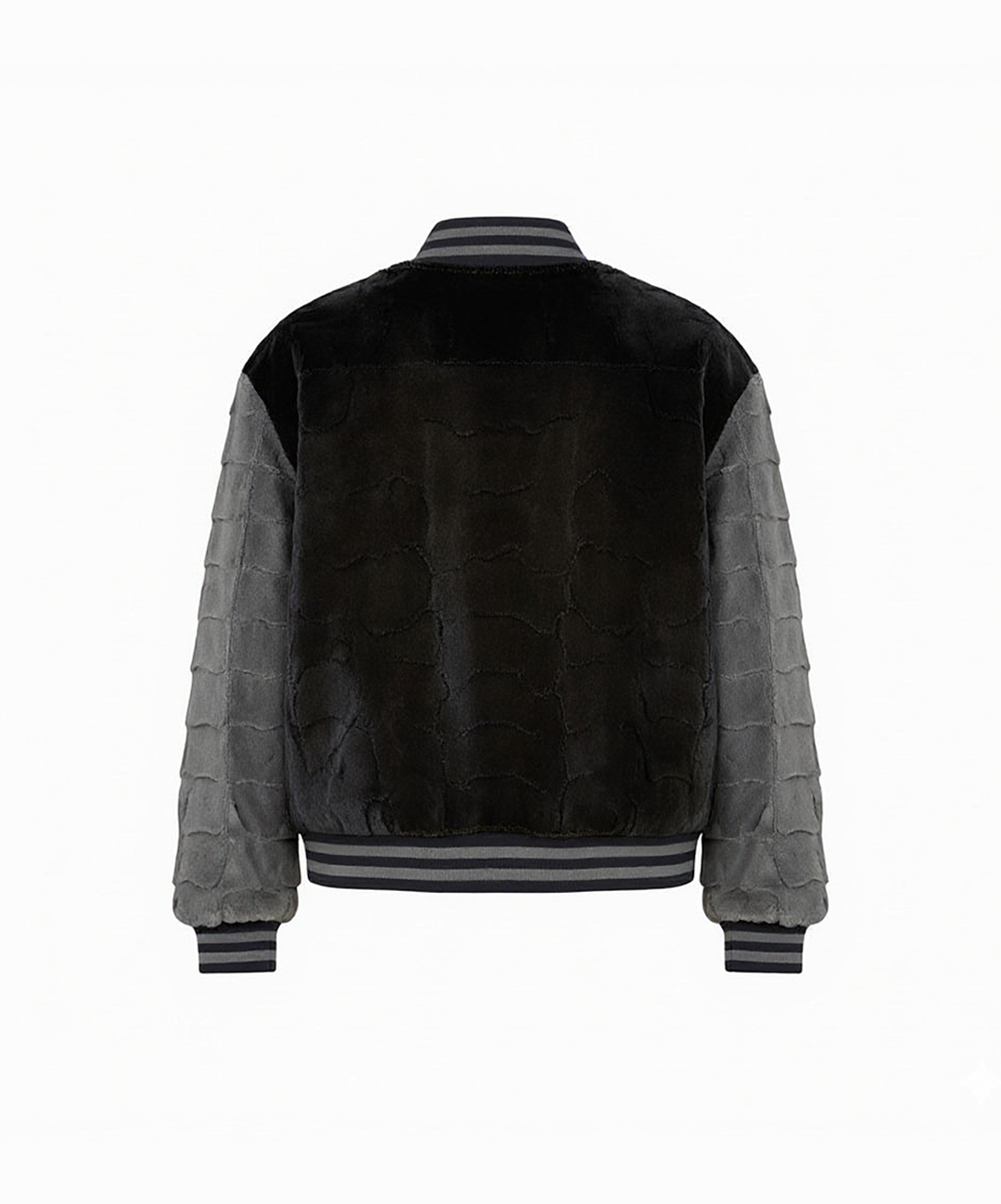 Charcoal Grey Diamond Cut Mink Fur Baseball Jacket