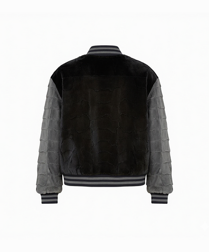 Charcoal Grey Diamond Cut Mink Fur Baseball Jacket