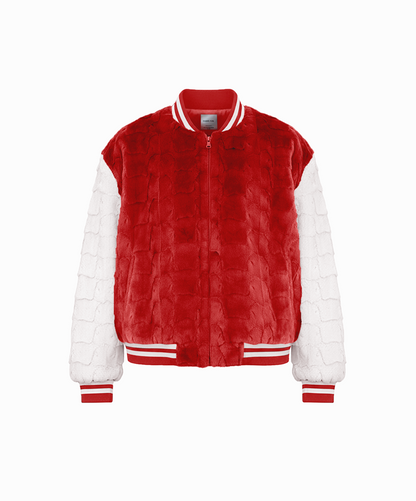 Cherry Red Diamond Cut Mink Fur Baseball Jacket