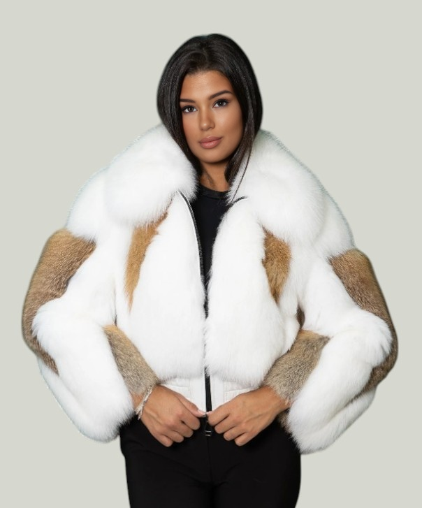 Braun gefärbte Silberfuchspelzjacke für Damen