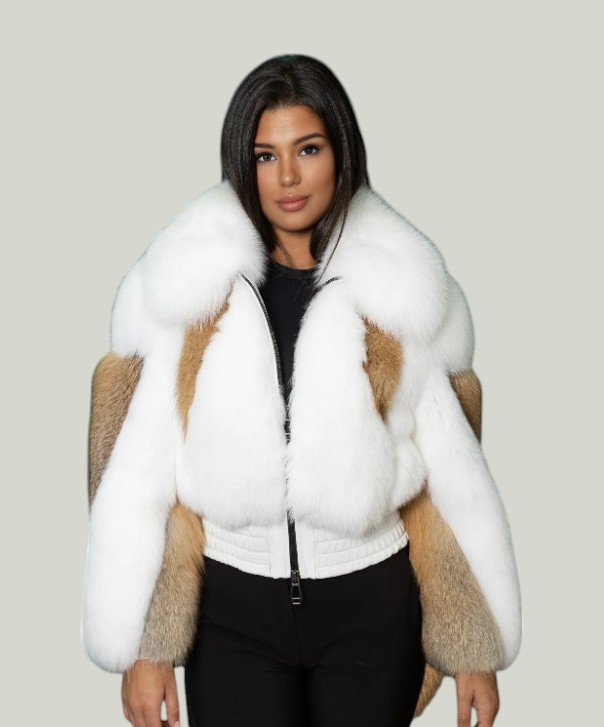 Braun gefärbte Silberfuchspelzjacke für Damen