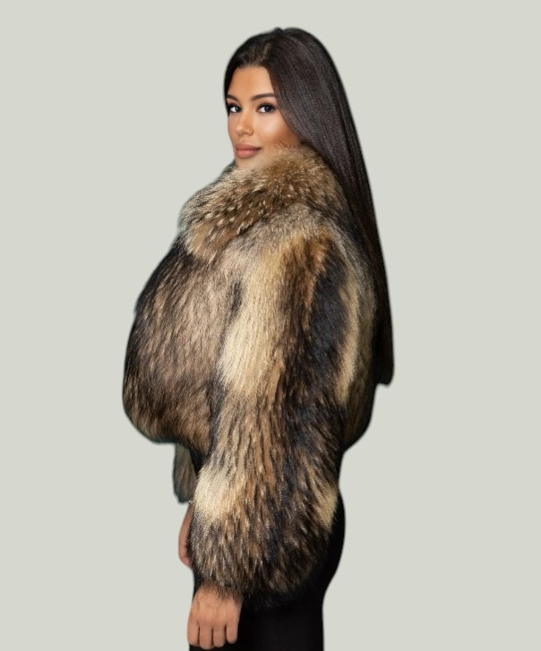 Braun gefärbte Silberfuchspelzjacke für Damen