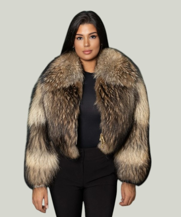 Braun gefärbte Silberfuchspelzjacke für Damen