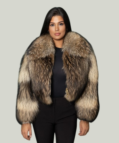 Braun gefärbte Silberfuchspelzjacke für Damen