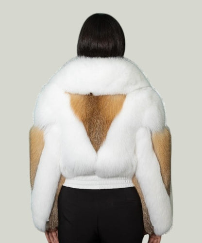 Braun gefärbte Silberfuchspelzjacke für Damen