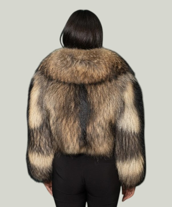 Braun gefärbte Silberfuchspelzjacke für Damen