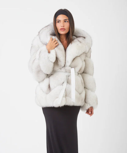 Braun gefärbte Silberfuchspelzjacke für Damen