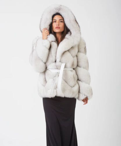 Braun gefärbte Silberfuchspelzjacke für Damen