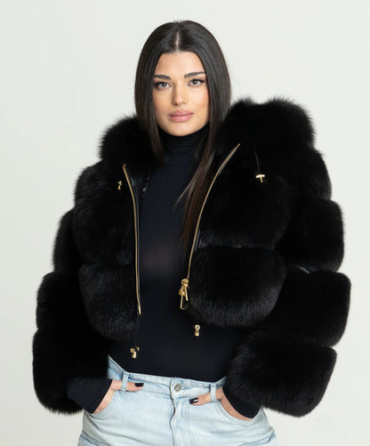 Hooded Bolero Fox Fur Jacket