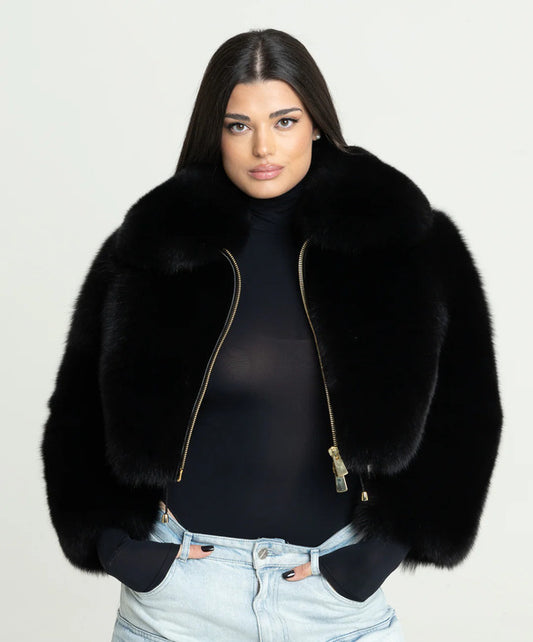 Midnight Black Short Fox Fur Jacket