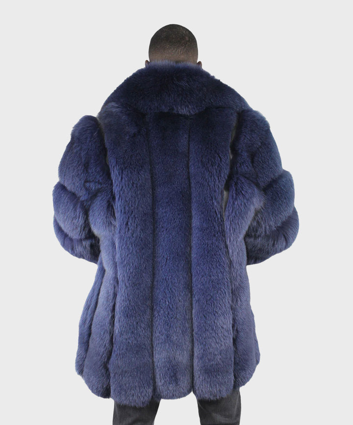 Men's 3/4 Navy Blue Fox Fur Coat