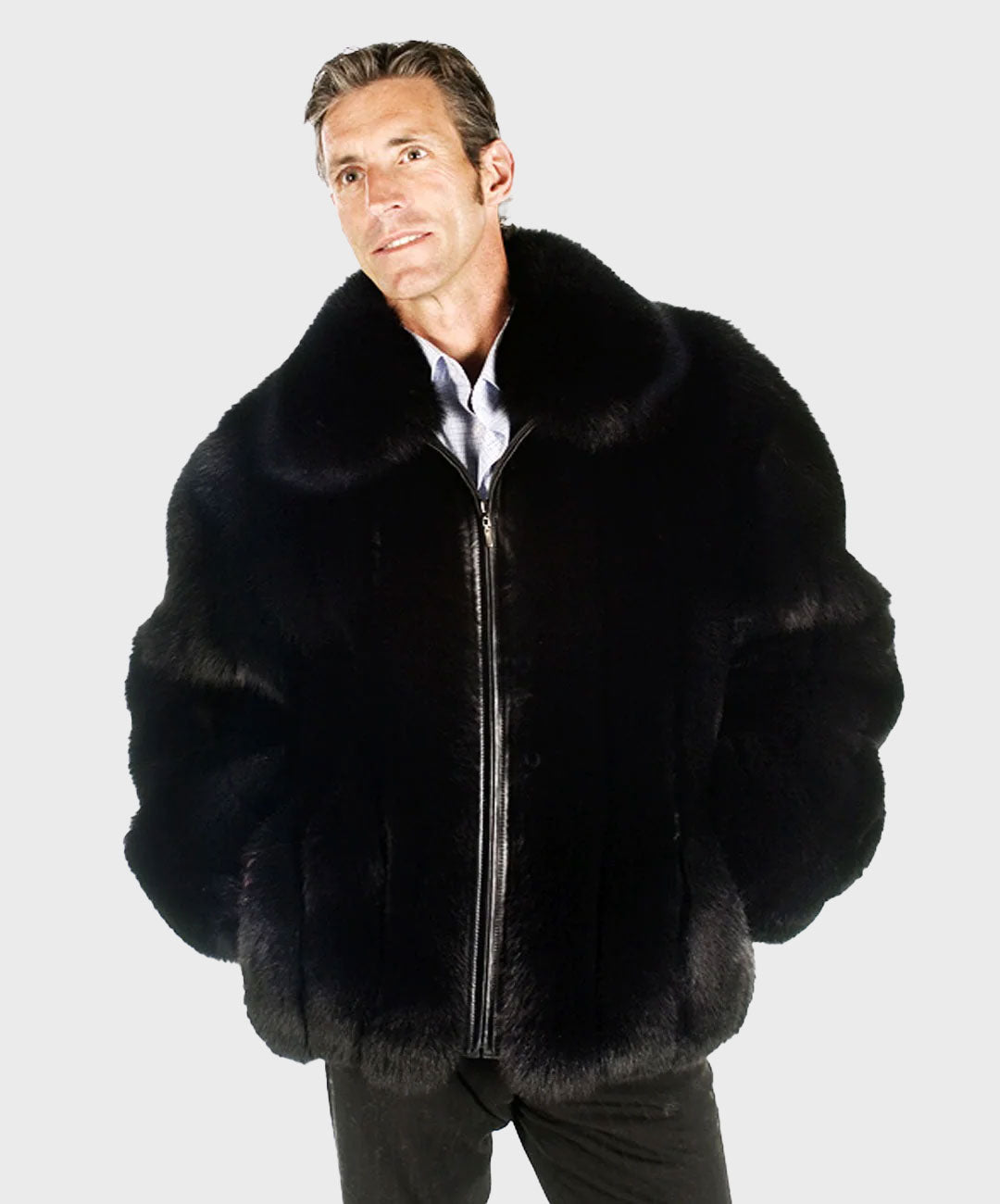 Men's Black Fox Fur Bomber Jacket – Juliano Furs