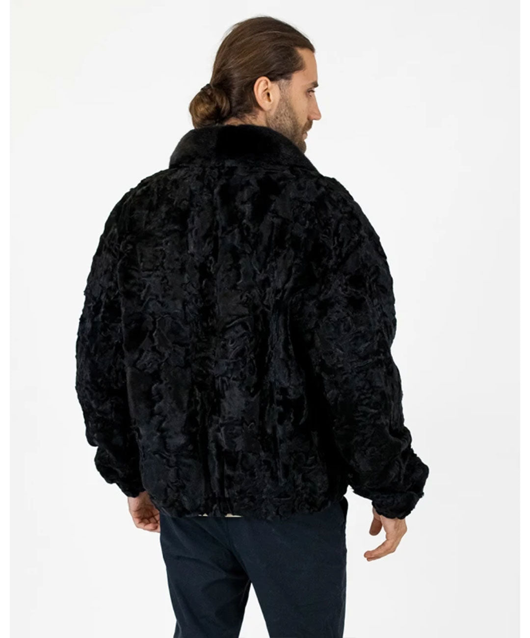 Men's Black Swakara Jacket with Mink Fur Collar