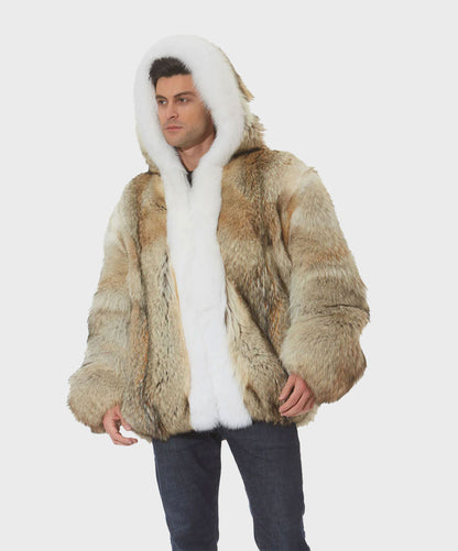 Men's Parka Coyote Hooded Fox Trim