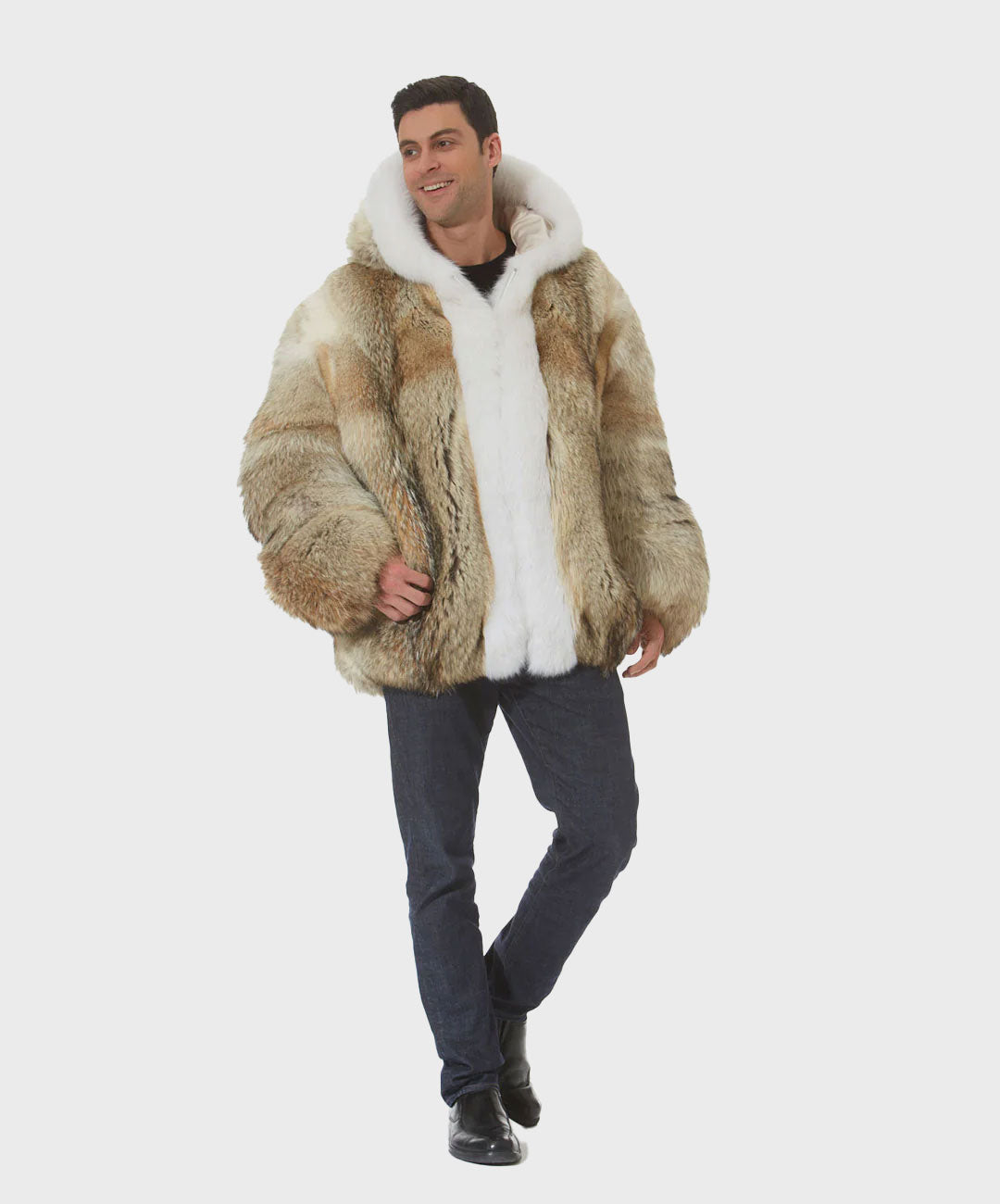 Men's Parka Coyote Hooded Fox Trim