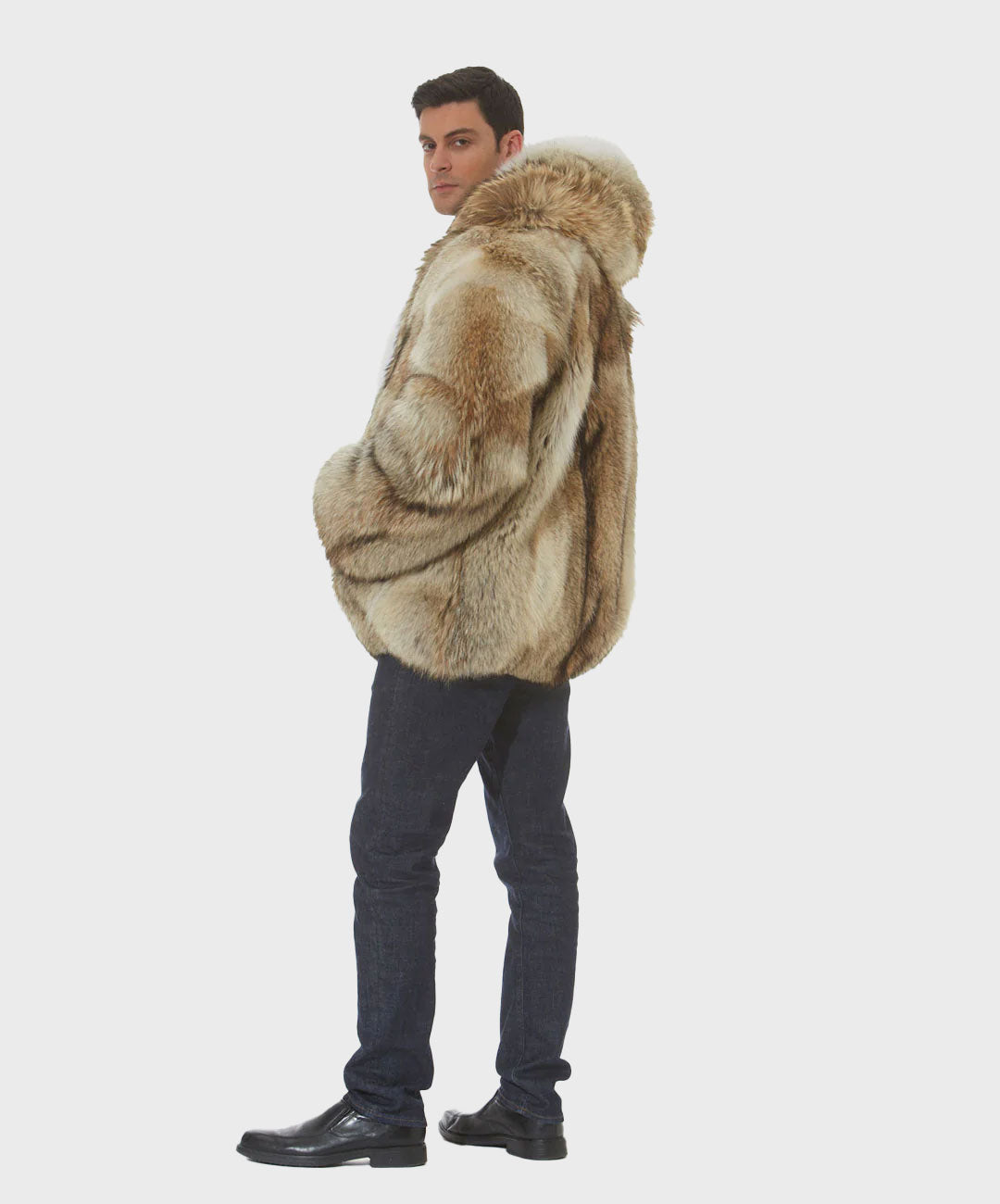 Men's Parka Coyote Hooded Fox Trim