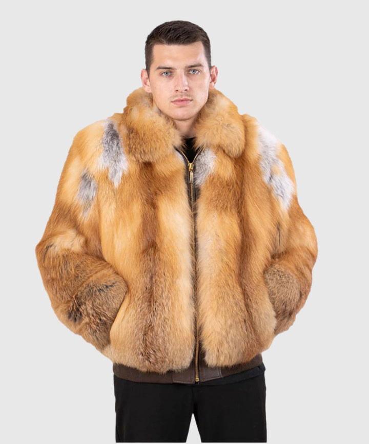 Men's Red Fox Fur Bomber Jacket