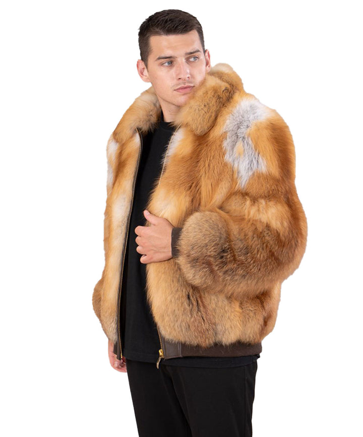 Men's Red Fox Fur Bomber Jacket