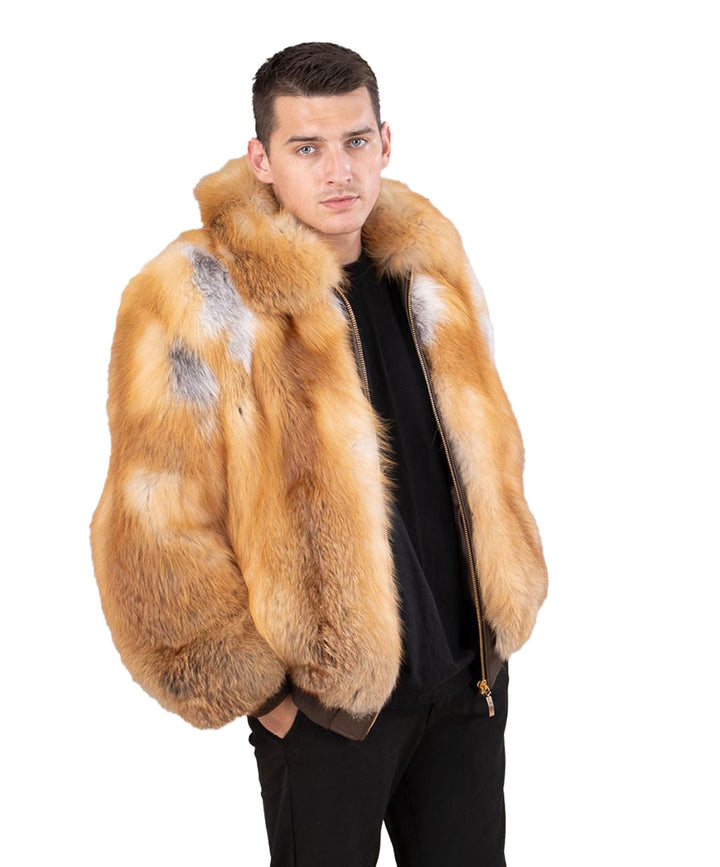 Men's Red Fox Fur Bomber Jacket