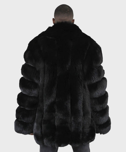 3/4-Mantel aus schwarzem Fuchspelz für Herren
