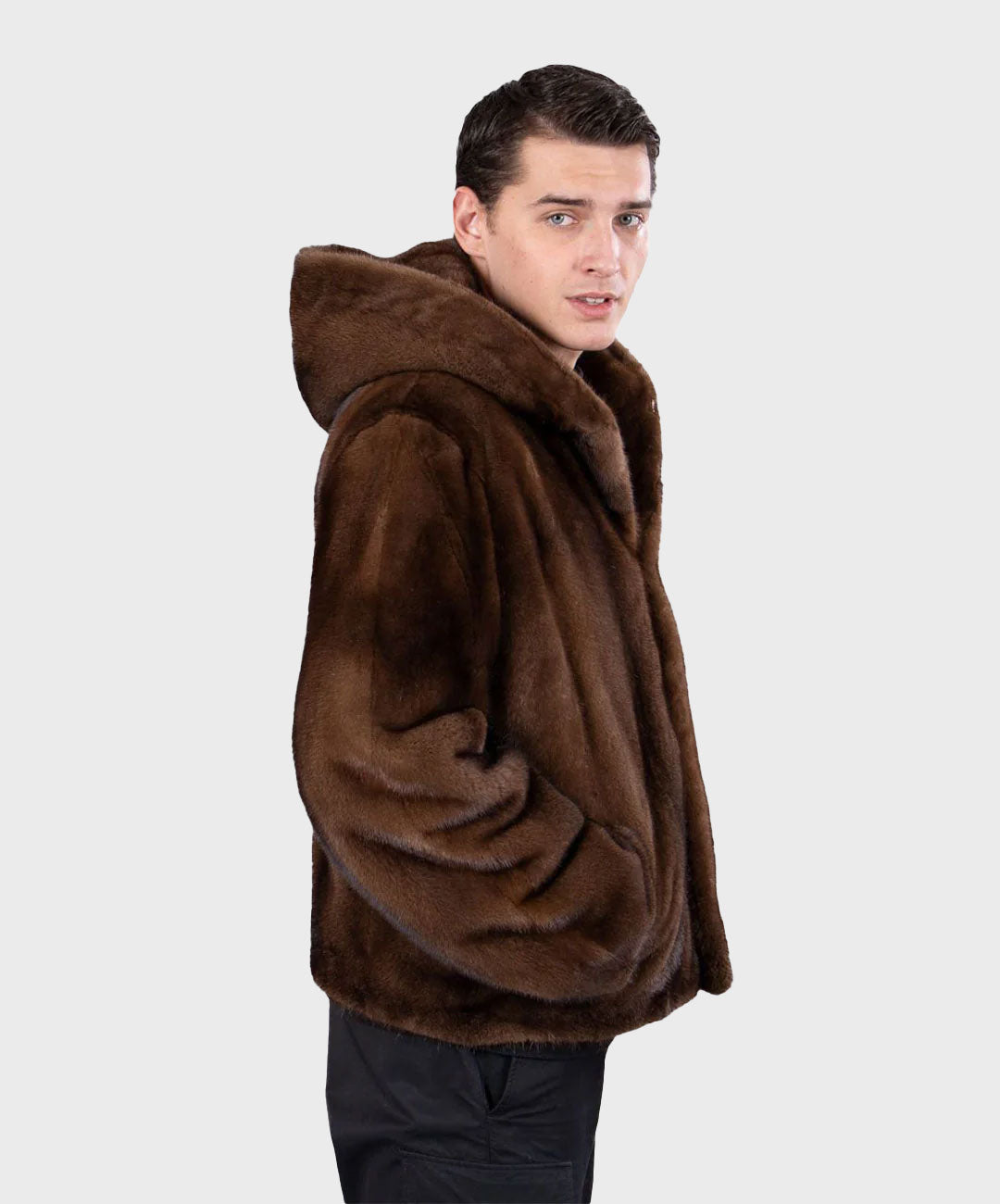 Brown Hooded Mink Fur Jacket