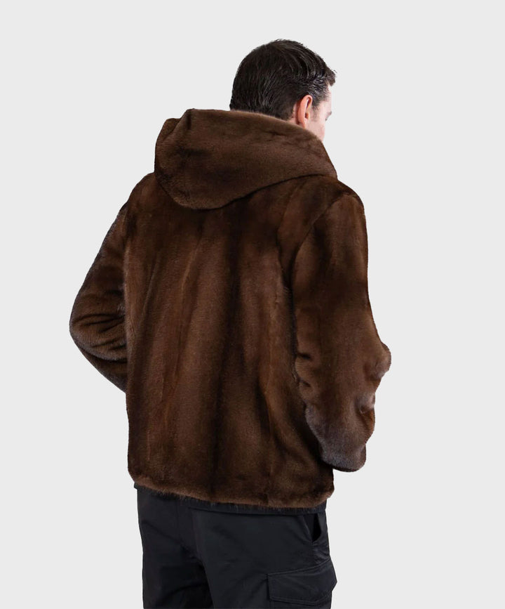 Men's Brown Hooded Mink Jacket