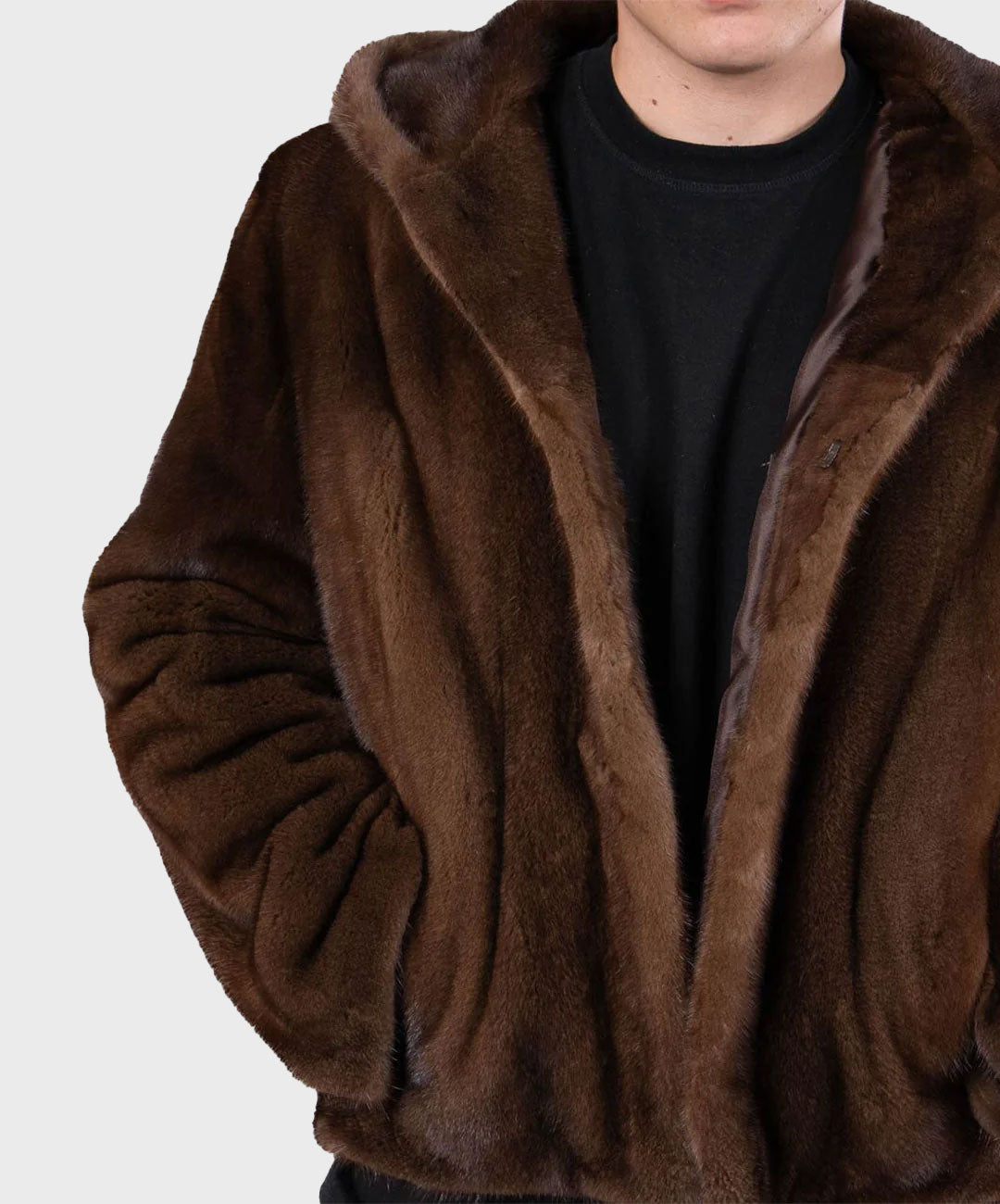 Brown Hooded Mink Fur Jacket