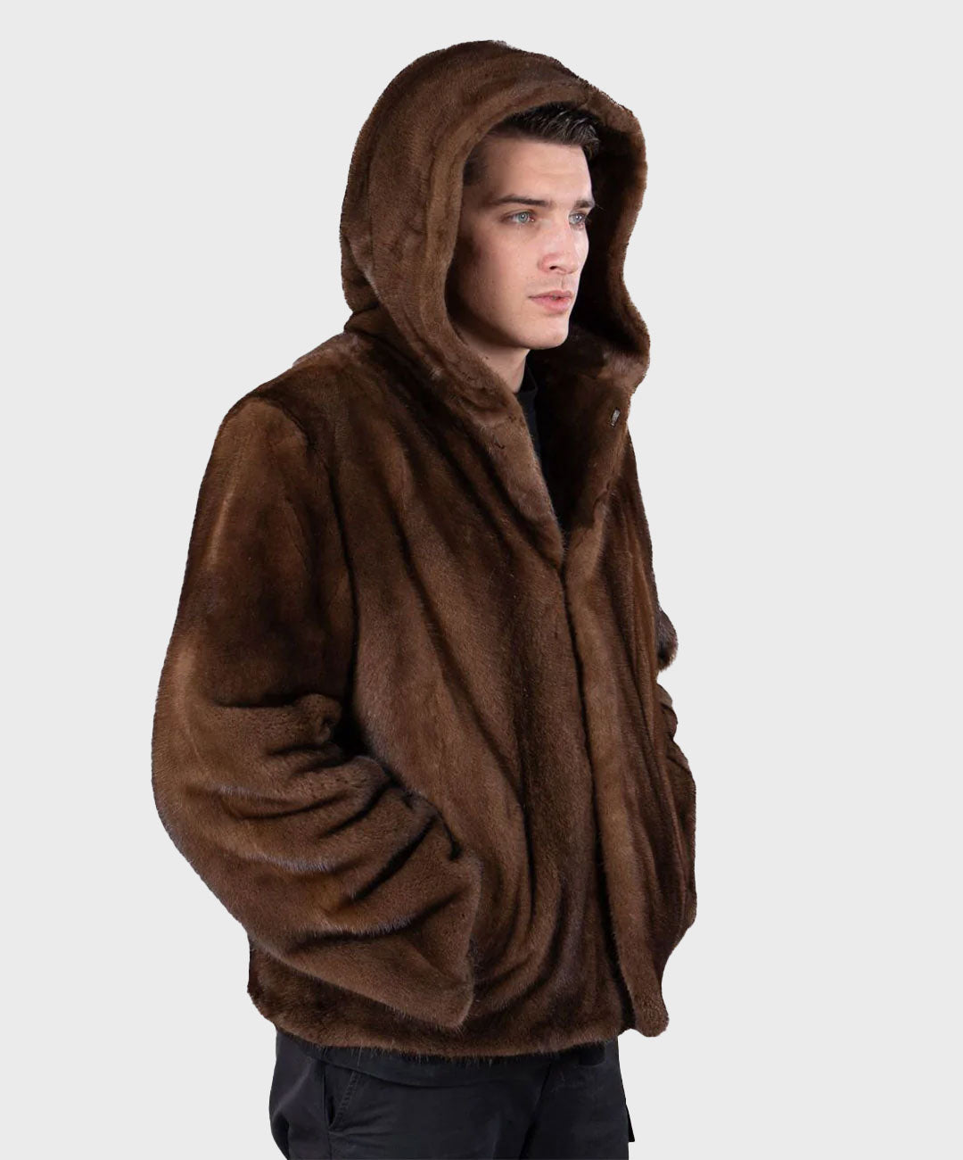 Brown Hooded Mink Fur Jacket