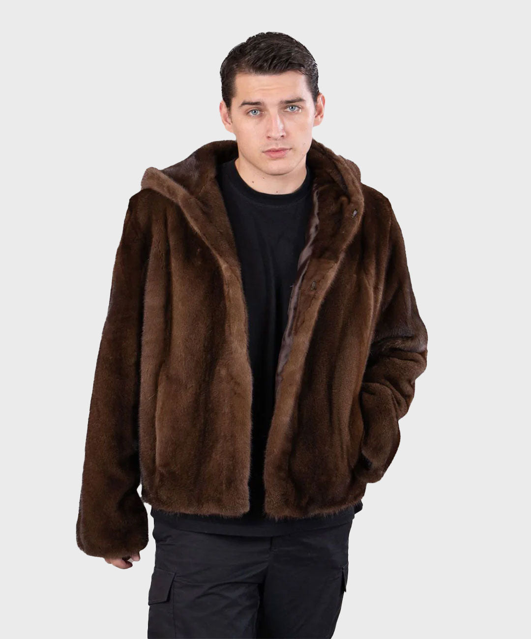 Brown Hooded Mink Fur Jacket