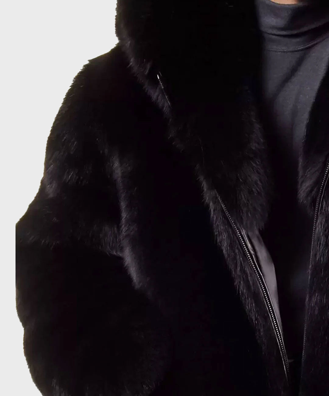 Men's Hooded Black Fox Fur Jacket