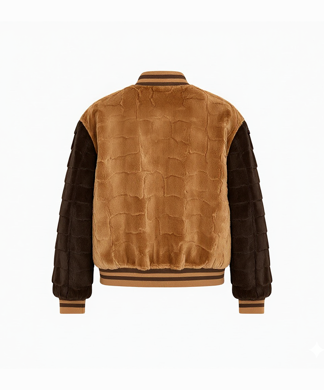 Mocha Diamond Cut Mink Fur Baseball Jacket