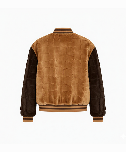 Mocha Diamond Cut Mink Fur Baseball Jacket