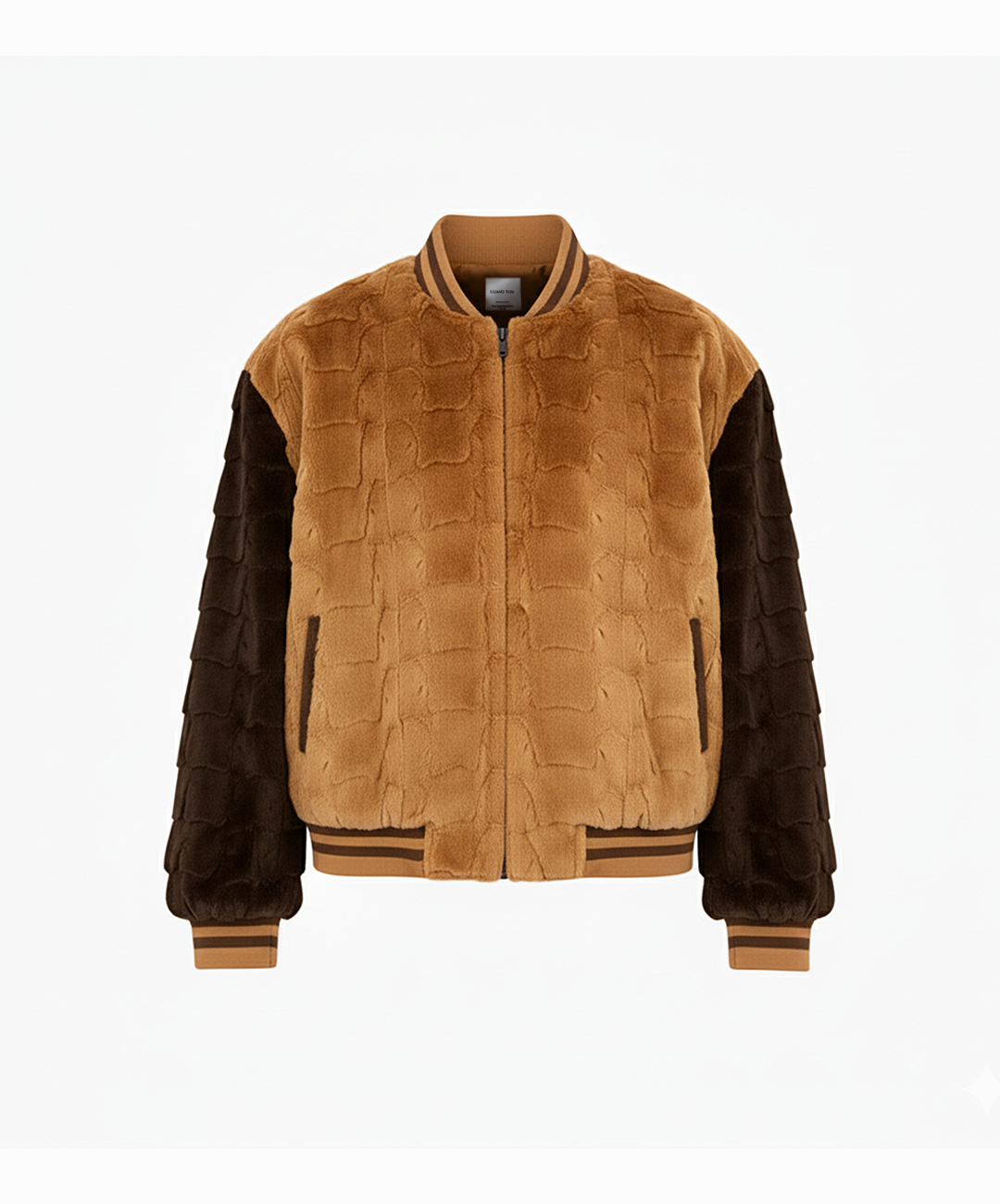 Mocha Diamond Cut Mink Fur Baseball Jacket