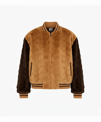 Mocha Diamond Cut Mink Fur Baseball Jacket