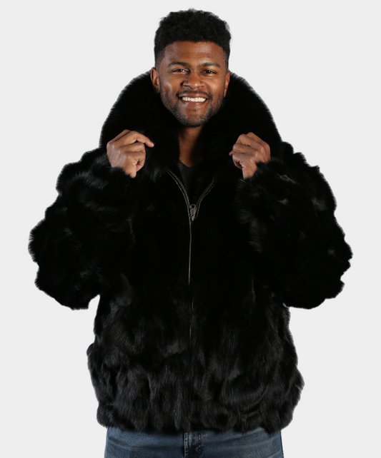 Onyx 'Black' Sectioned Fox Fur Bomber Jacket