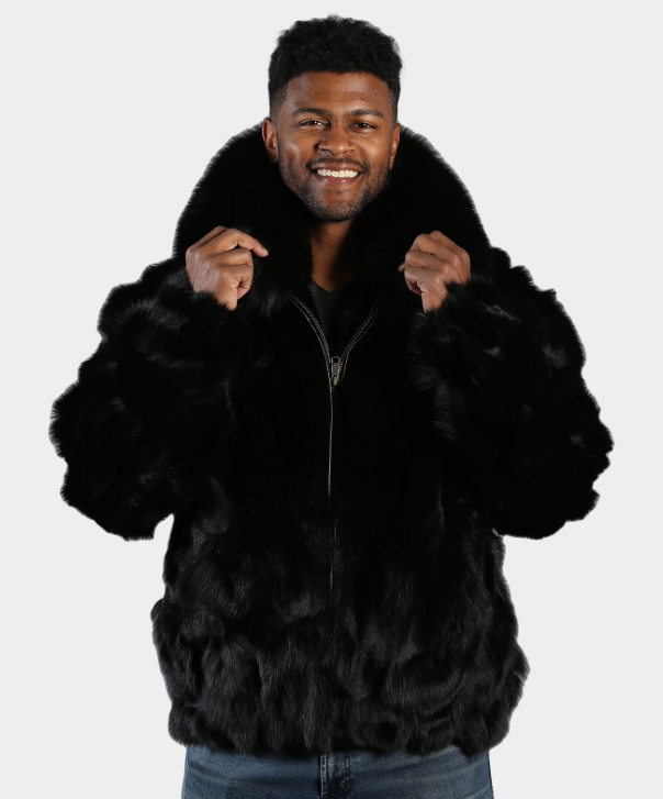 Men's Onyx 'Black' Sectioned Fox Fur Bomber Jacket