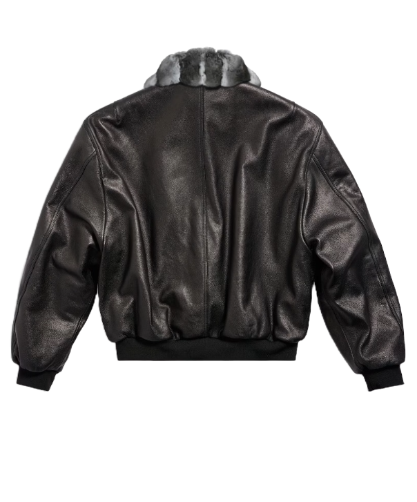 Men's 'Jet Black' Leather Jacket with Chinchilla Collar