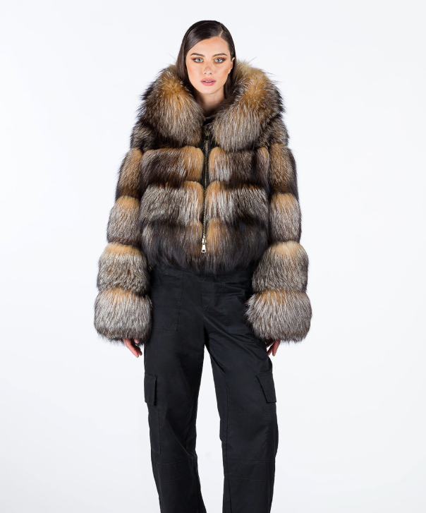 Caramel Brown Hooded Fox Fur Jacket
