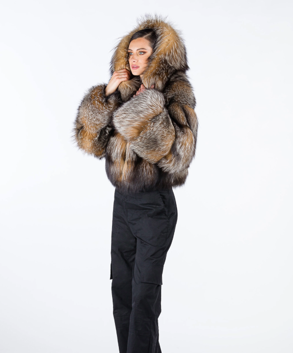 Caramel Brown Hooded Fox Fur Jacket