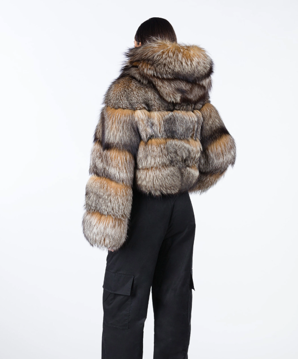 Caramel Brown Hooded Fox Fur Jacket