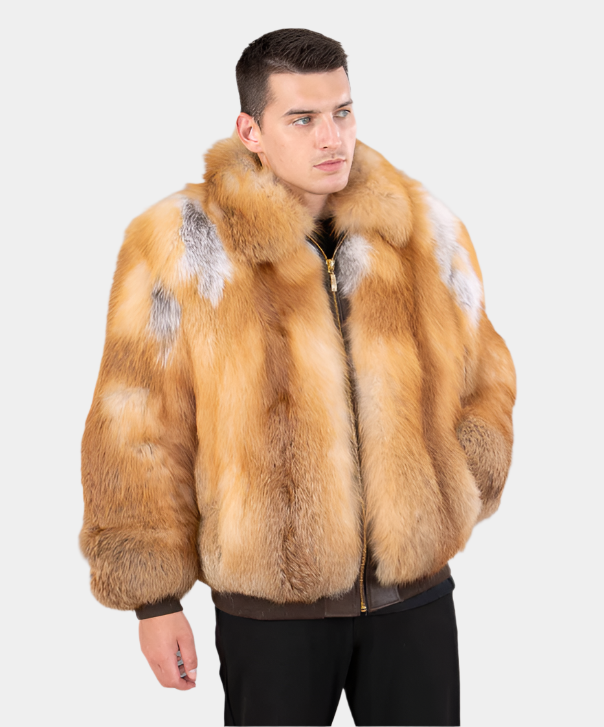 Men's Red Fox Fur Bomber Jacket