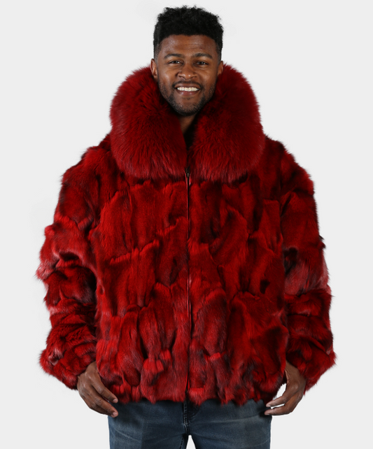 'Red' Sectioned Fox Fur Bomber Jacket